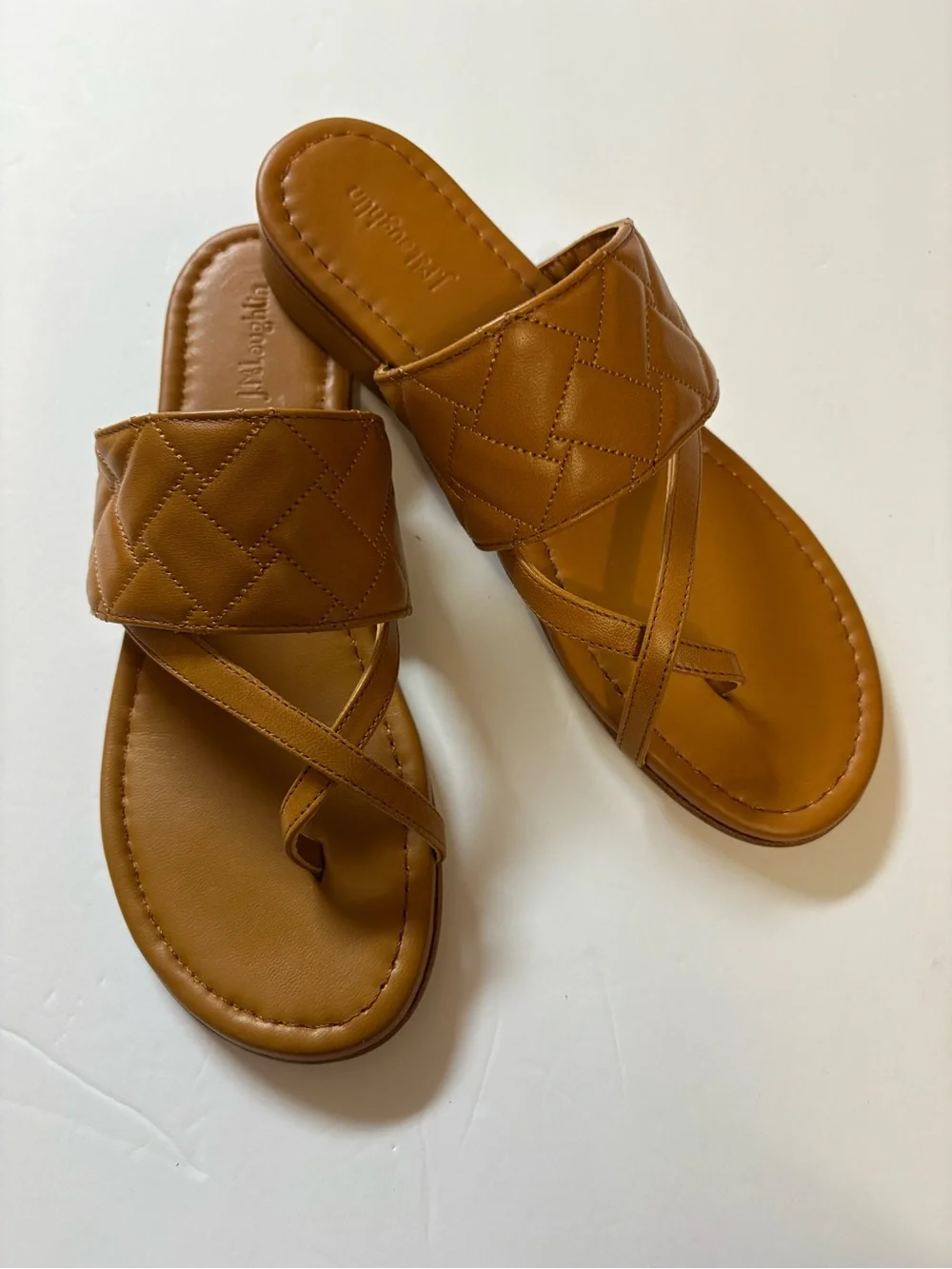 J. McLaughlin Ondra Woven quilted Leather Thong Sandal - Tan 7.5